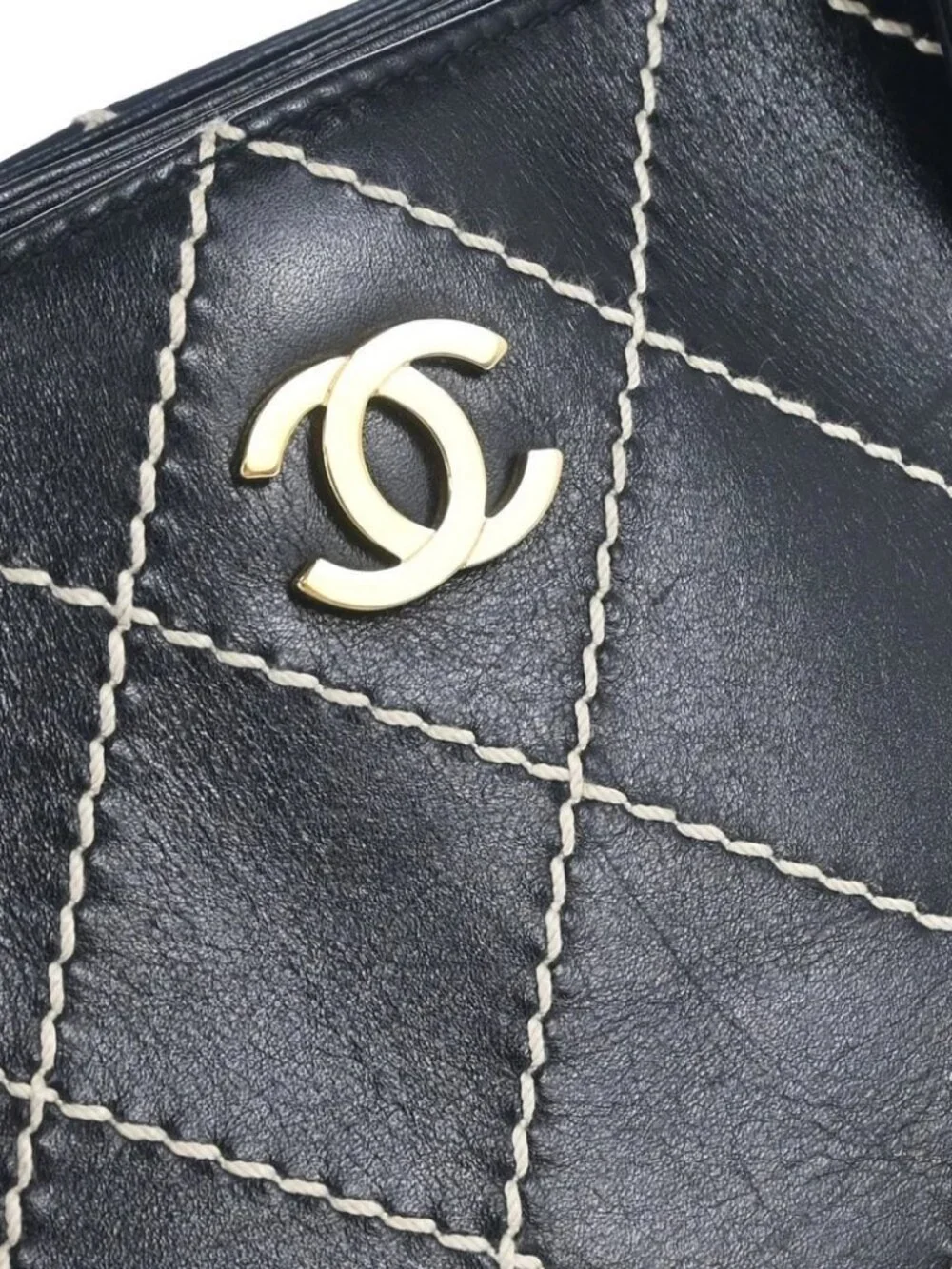 Chanel Black Calfskin Wild Stitch Tote Handbag